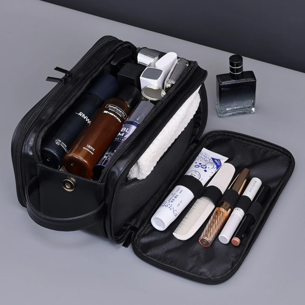 Multi Pockets PU Toiletry Bag For Women Men Travel Essentials Makeup Bags Waterproof Hanging Bag Cosmetic Washing Organizer Bag