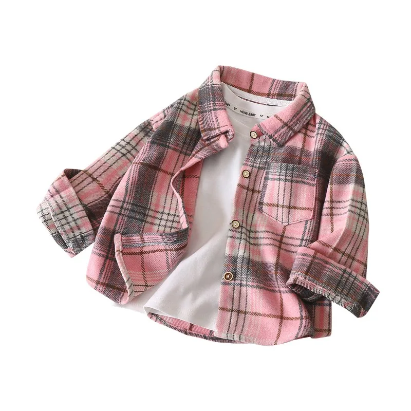 Boys' Long Sleeved Autumn Checkered Shirt Children's Retro Color Patchwork Cardigan Lapel Top Coat kids shirts