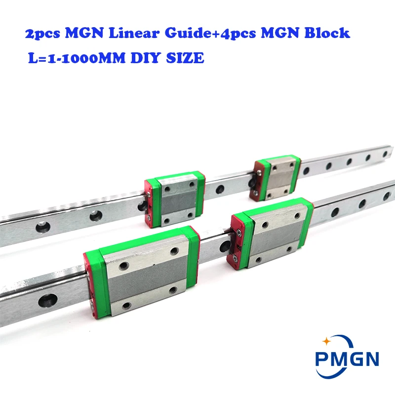 MGN ท่องเที่ยว2Pcs MGN Linear ท่องเที่ยว + 4Pcs MGN บล็อก MGN7 MGN12 MGN15 MGN9 300 350 400 450 500 600 800Mm Miniature Linear Rail สไลด์ 1