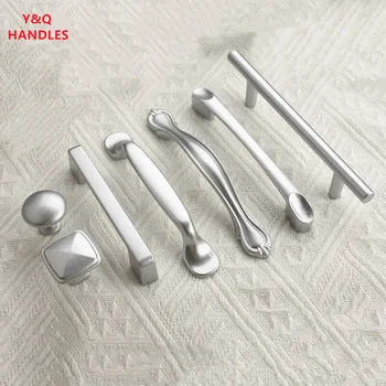 มือจับตู้ลิ้นชัก เฟอร์นิเจอร์ครัว มือจับสำหรับตู้ ลูกบิดประตู ลิ้นชัก เฟอร์นิเจอร์ครัว ลูกบิดสีเงิน อลูมิเนียมแข็ง 1