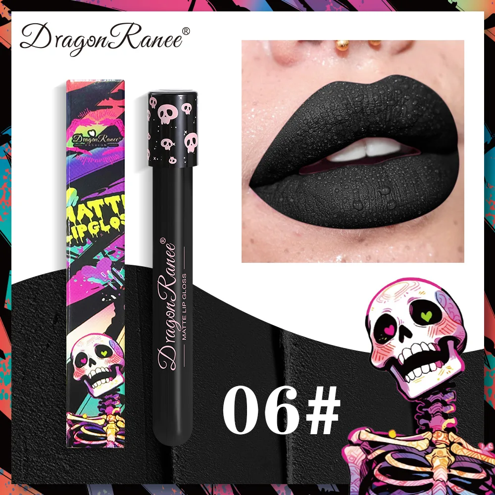 Waterproof Matte Black White Lipstick 12 Color Lasting Pigment Green Purple Liquid Lipstick Christmas Halloween Lip Gloss Makeup