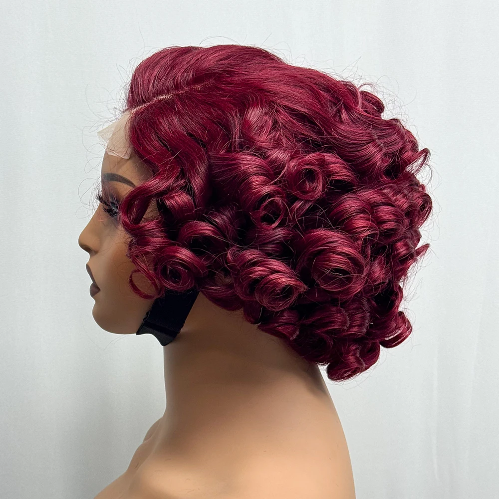 250% Density Bob Wigs Loose Bouncy Curly 4x4 Transparent Lace Closure Frontal Wigs Side Part Loose Texture 100% Human Hair Wig