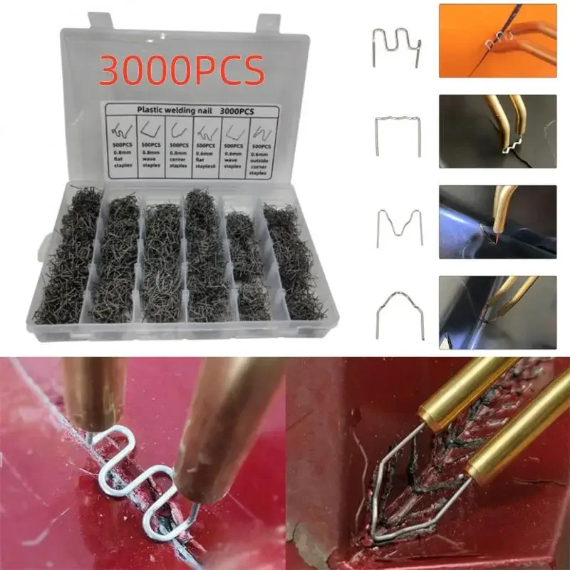 

New 3000/1200/600PCS Automotive Plastic Repair Welding Nail Pre Cut Wave Staples Bumper Repairs Hot Stapler Plastic Welder