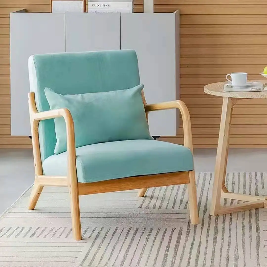 Lazy Sofa Nordic Single Sofa Chair Simple Balcony Home Fabric Milk Tea Shop Solid Wood Leisure Sofa Sofas for Living Room Sofas