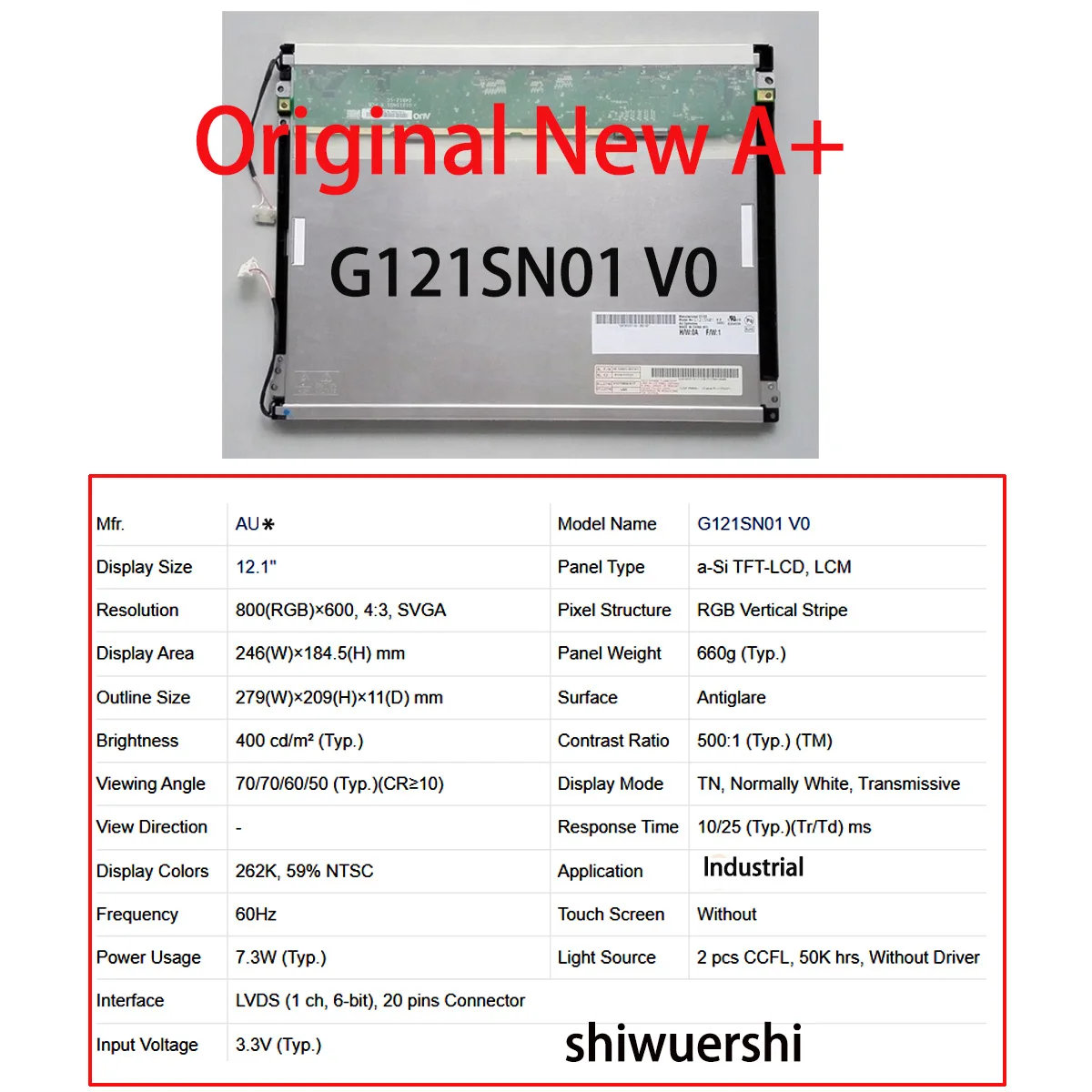 오리지널 새 A+12.1인치 LCD 스크린 산업용 NL12880AC20 20D G121SN01 V3 V0 V1 V2 V4 V402 LQ121S1DG81 LQ121S1DG21A