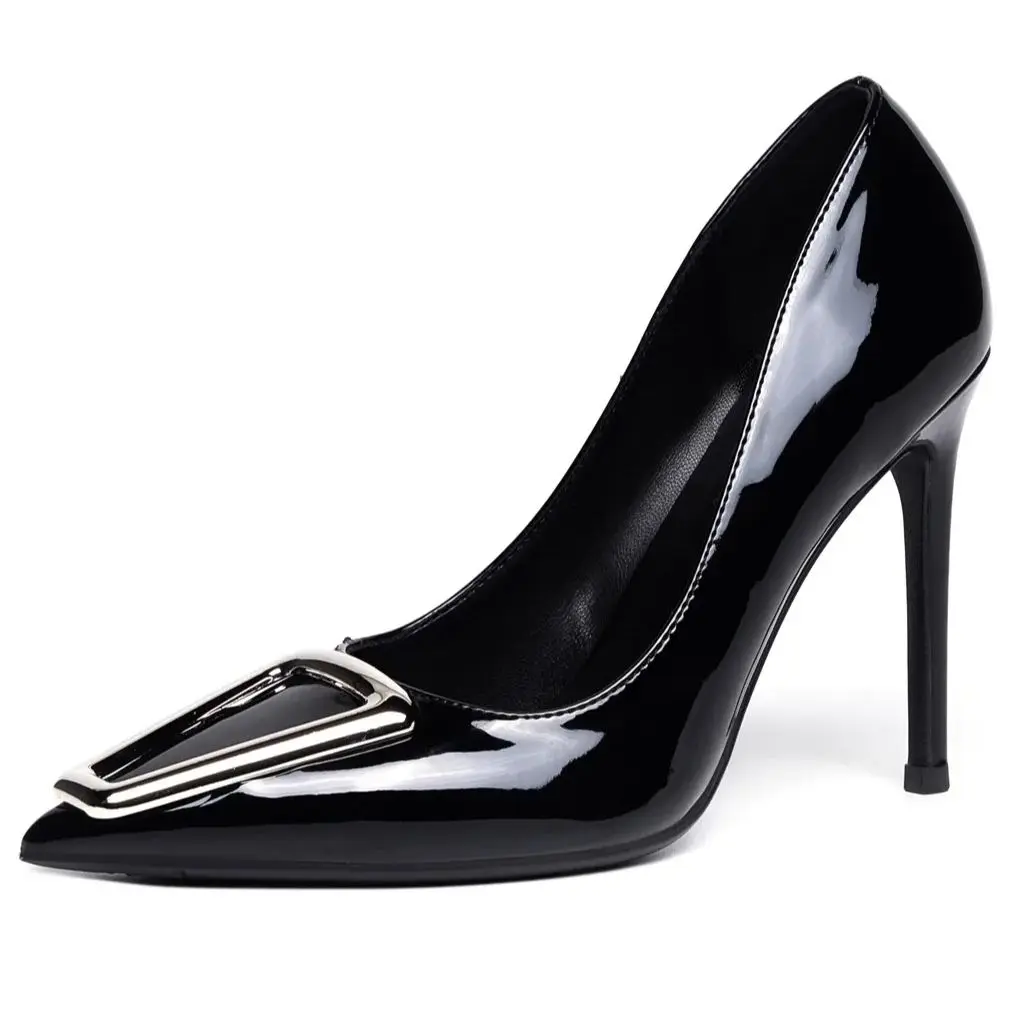 Spring and summer new pointed patent leather square buckle shoes thin high-heeled banquet large size small size women's sandals 3