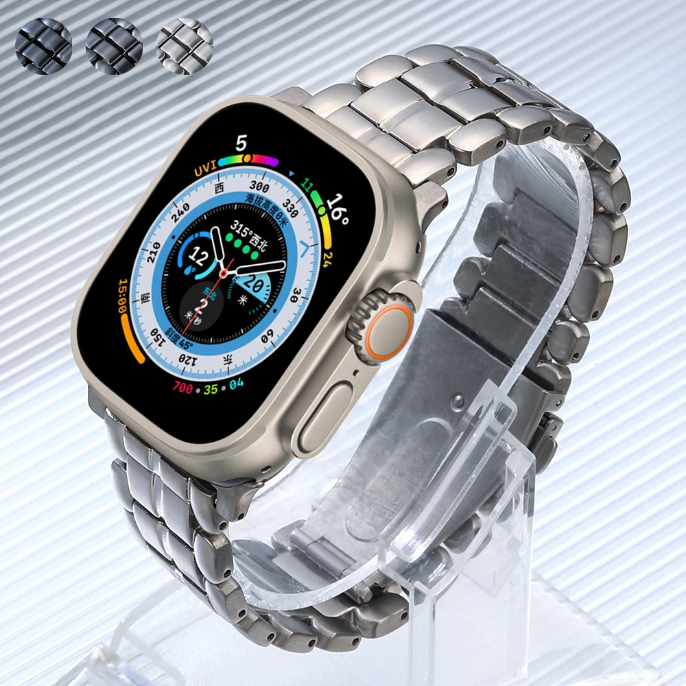 

Ремешок титановый для Apple Watch 9 8 Ultra 2 49 мм 45 мм 42 44 мм, Роскошный деловой браслет для iWatch 8 7 6 se 5 4 41 40 мм, однотонный