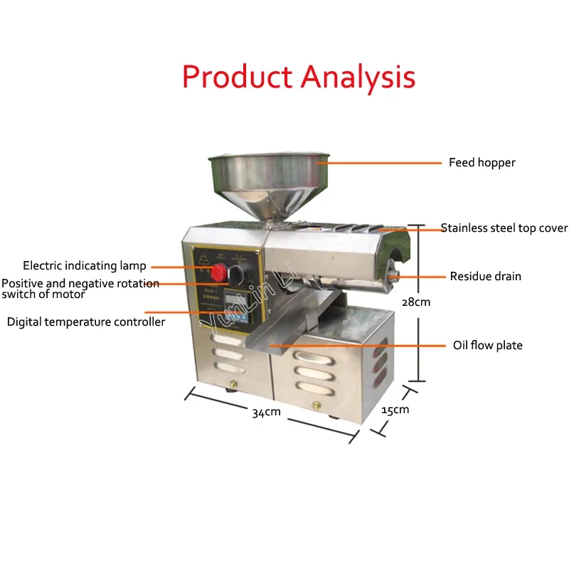 Electric Oil Press Machine Extractor Peanut / Sesame Stainless Steel Screw-type Oil Expeller SG30-1 5