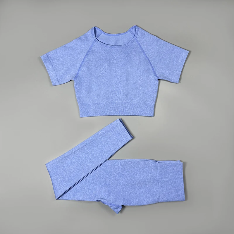 

Женский комплект для йоги, комплект из 2 предметов, бесшовная спортивная одежда, короткий рукав, открытая спина, укороченный топ, высокая талия, леггинсы, комплекты, спортивный костюм