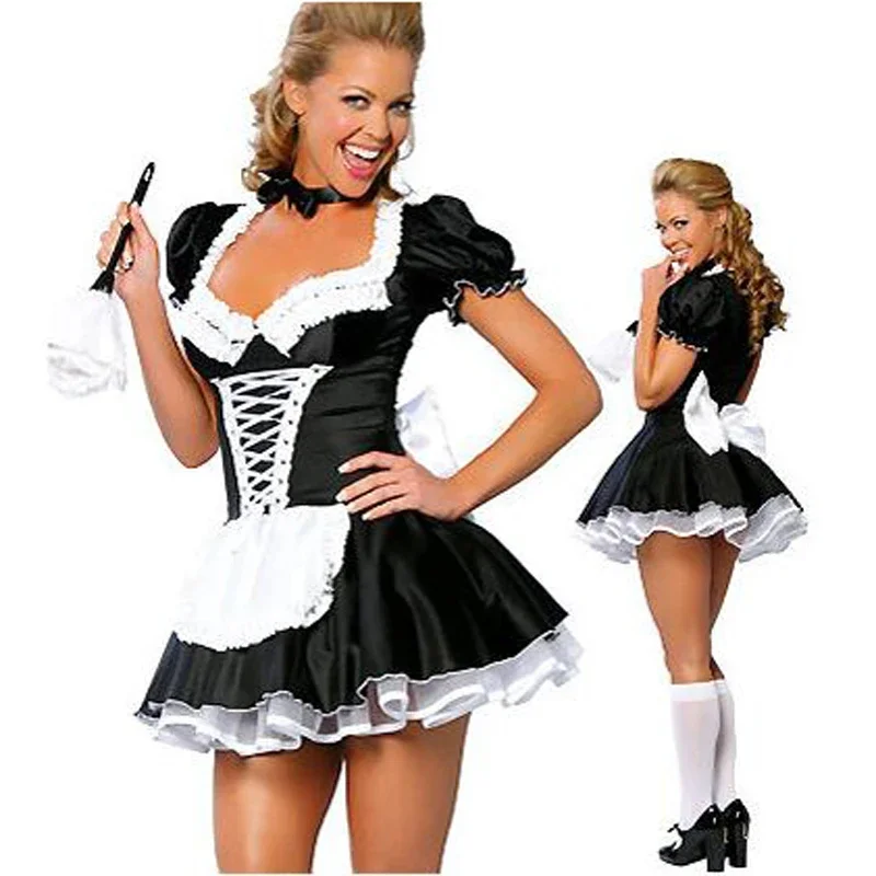 Big Size S 6XL Sexy Costumes Women's Night French Maid Cosplay Costume For Halloween Exotic Servant Dress