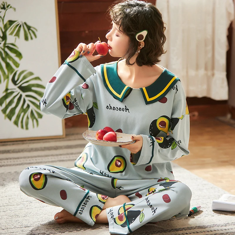 

Пижамный комплект с авокадо из мультфильма Женская Корейская одежда для сна хлопковый Пижамный костюм модный пижамный комплект Женская домашняя одежда Mujer 2022