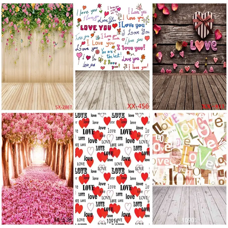

SHUOZHIKE Art Fabric Valentine Day Photography Backdrops Prop Love Heart Rose Wooden Floor Photo Studio Background 211215-10