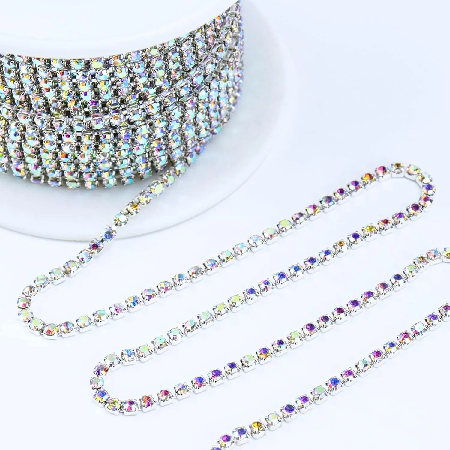 10 Yards 2MM Crystal Rhinestone Close Chain Trim SS6 Claw Rhinestone Chain Craft Jewelry Wedding Bouquet DIY Decoration rhinestone chain
