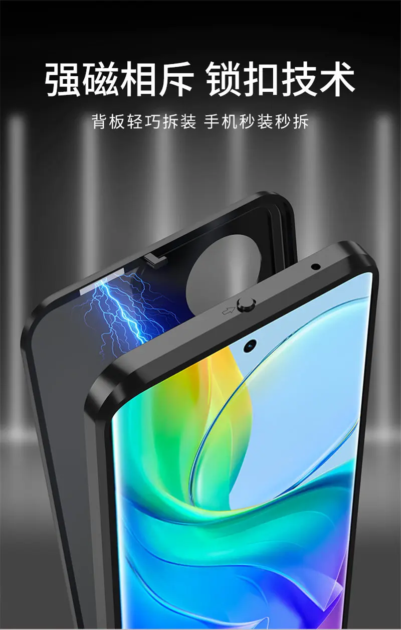Vivo V29 Lite V29Lite 5G V2244 Case Magnetic Metal Bumper with Back Matte Hard Cover Shockproof Phone Case for Vivo V29 Lite 5G