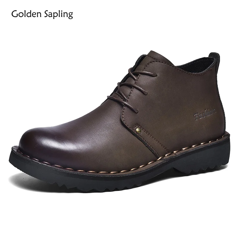 Golden Sapling Tooling Boots for Men Retro Leather Shoes Comfortable Platform Leisure Flats Classics Outdoor Leisure Men's Boot
