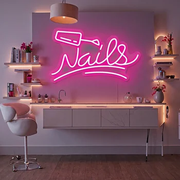 Unghie Insegna al neon Decorazione del salone di bellezza Luce al neon a LED per negozio di unghie Negozio di bellezza Decorazione della parete della stanza Insegna aziendale leggera