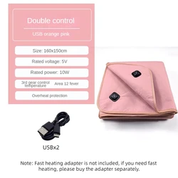 USB Heated Blanket Mat with Thermostat - Portable Electric Heating Pad (Pink 160x150 USB)