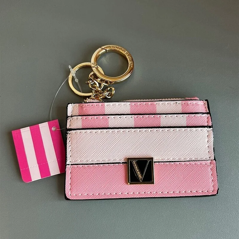 

Fashion Brand Purse Women's Card Holder Pink Stripe Color Ladies Purse Mini Females Clutch Bags Luxury Trendy Gilrs Gifts 2024