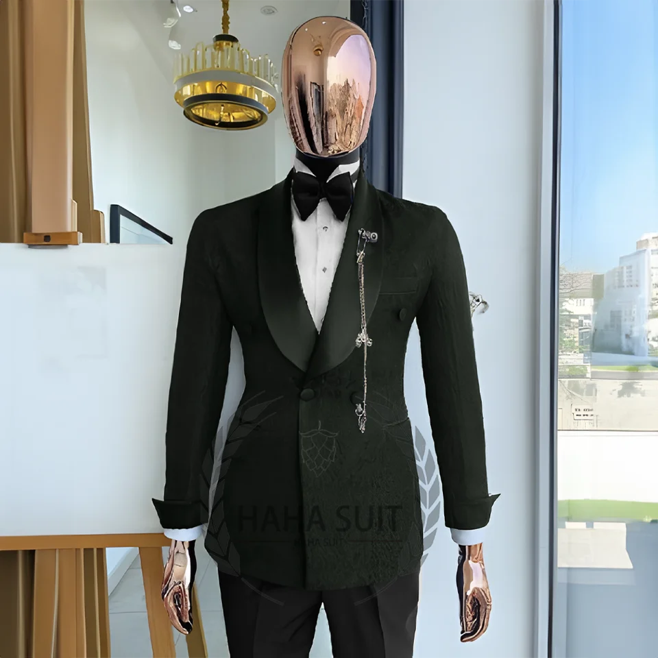 Men's Jacquard Wedding Tuxedo 2-Piece Set - Embroidered Floral Pattern Suit