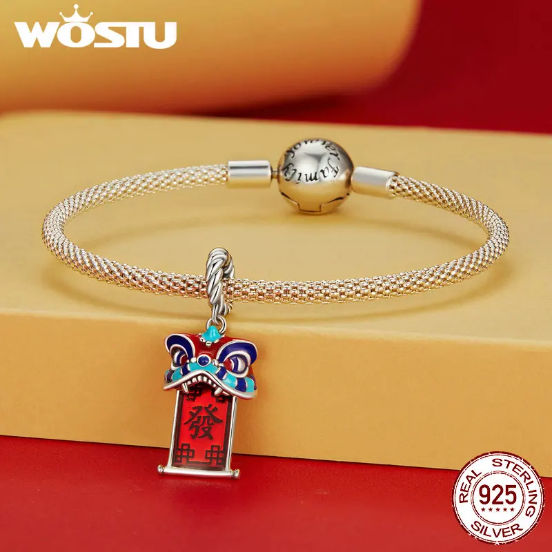 WOSTU 925 Sterling Silver Chinese New Year Series Red KOI Lantern Charm Fortune Cat Bead Fit Bracelet DIY Necklace Jewelry Gift 5