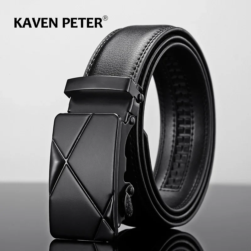 

Men Leather Belt Metal Automatic Buckle Brand High Quality Luxury Belts for Men Famous Work Business Black Cowskin PU Strap