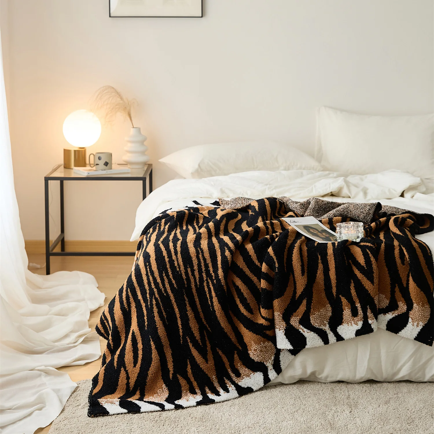 Realistic Tiger Skin Blankets Flannel Textile Decor Animalprint Skin