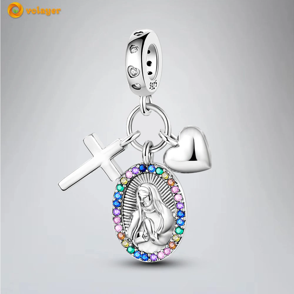 

Volayer 925 Sterling Silver Beads Our Lady of the Cross Dangle Charm fit Original Pandora Bracelets for Women DIY Jewelry