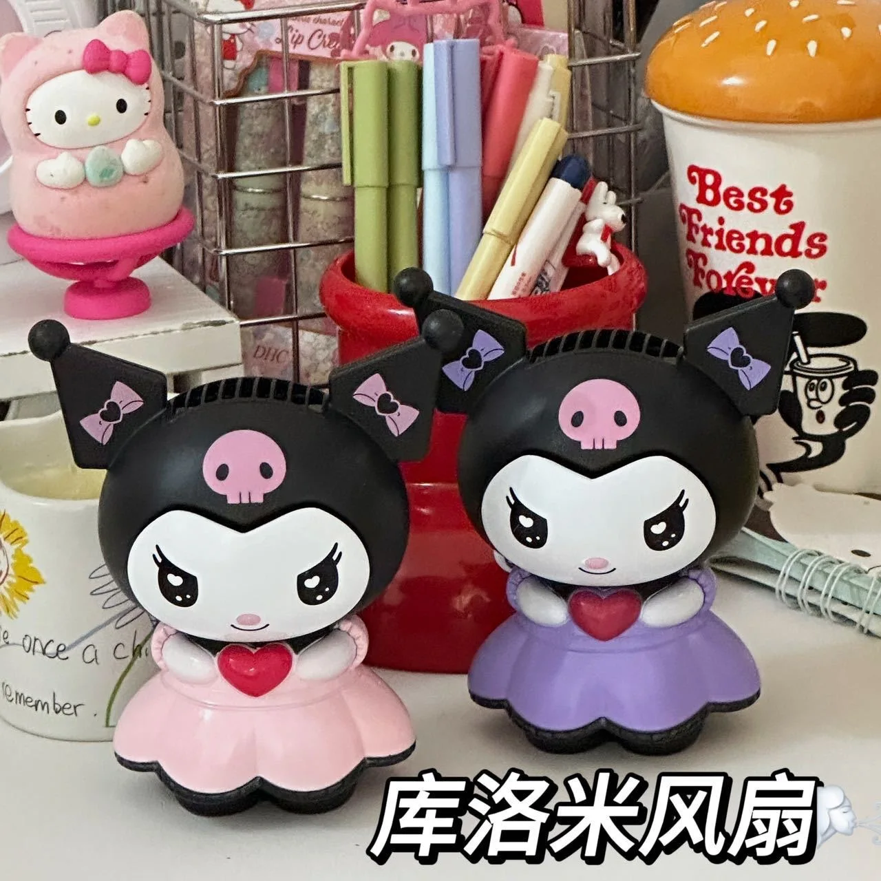 Portable Handheld Fans Kawaii Sanrio Kuromi Fan For Girls Room Decoration Usb Fan Portable Handheld Children Fans Necklace Kuromi Stuff Things Gift