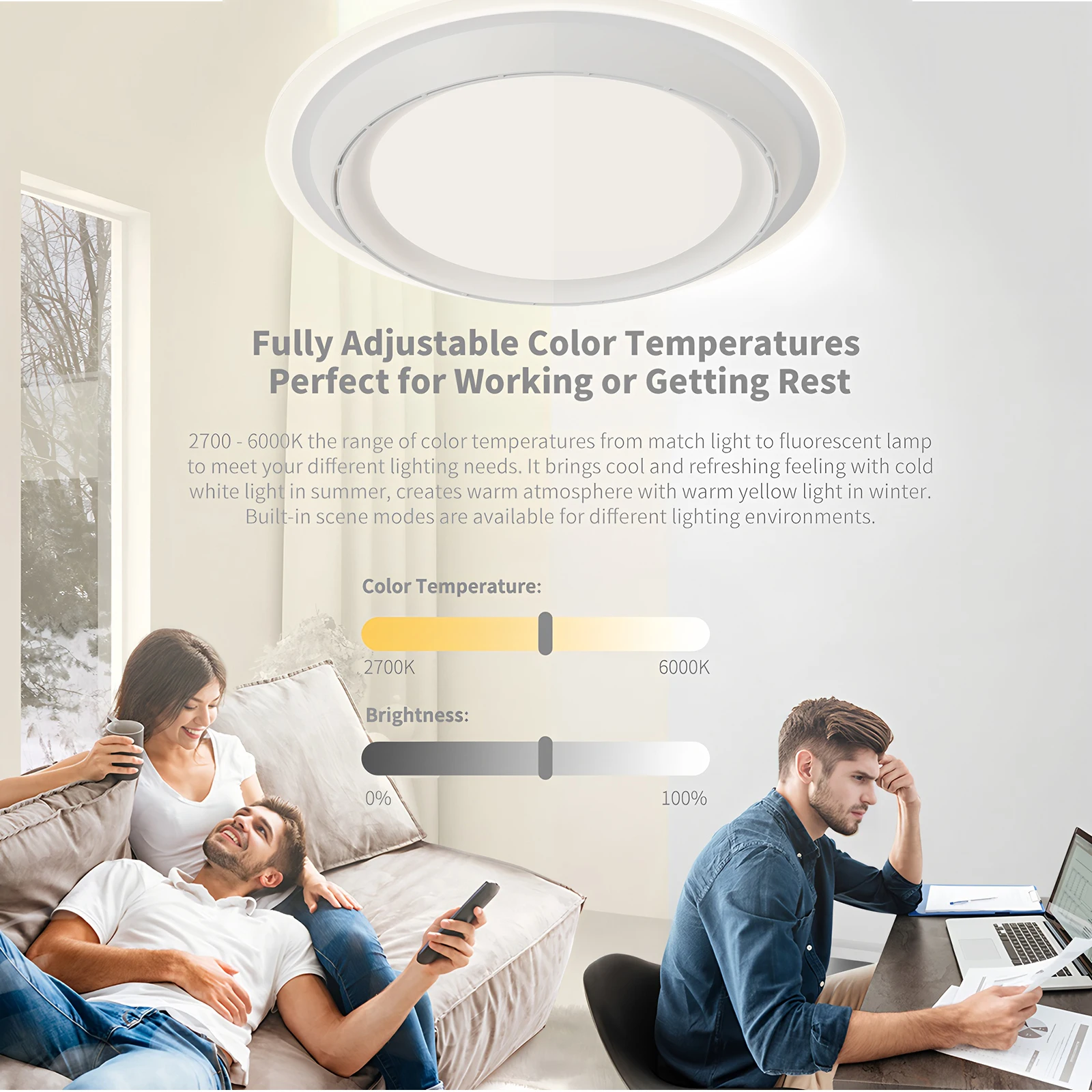 Silent Leafless Ceiling Fan Light 6-speed Dimmable Living Room Smart Remote Control Restaurant Fan