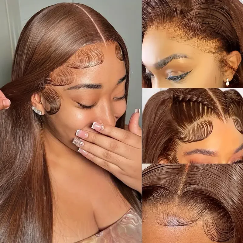 Brown Wig Human Hair Straight Colored Lace Front Wig Pre Plucked 13x4 13x6 Transparent Lace Frontal for Women