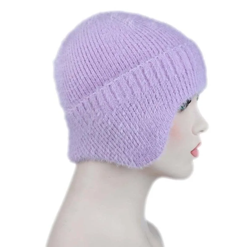 New Women Candy Colors Earflap Winter Hat Fashion Faux Fur Knitted Hat Kpop Style Soft Beanie Hats Female Streetwear Cap