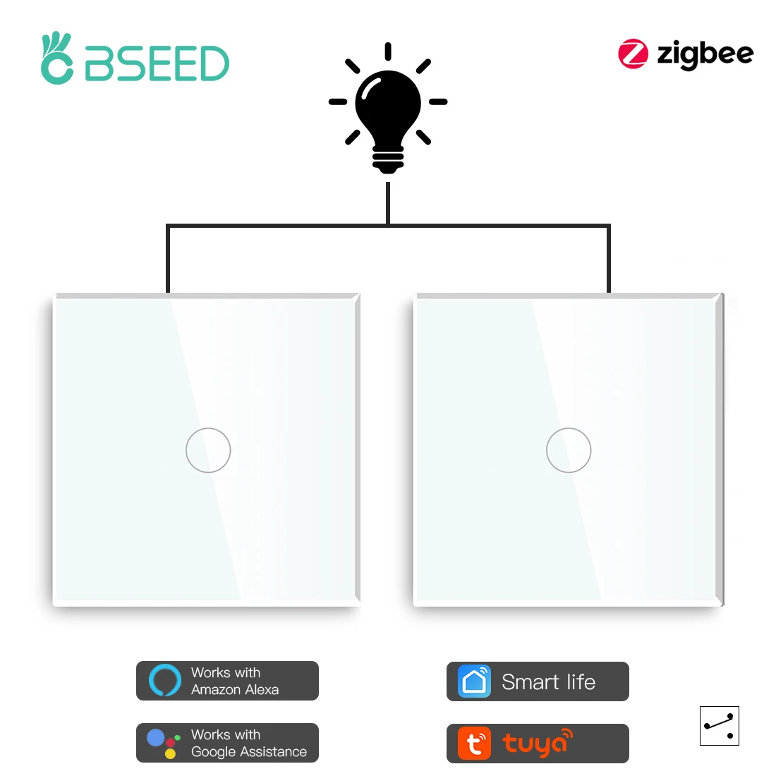 Настенный умный выключатель BSEED Zigbee 1 клавиша 2 канала для лестницы работает с