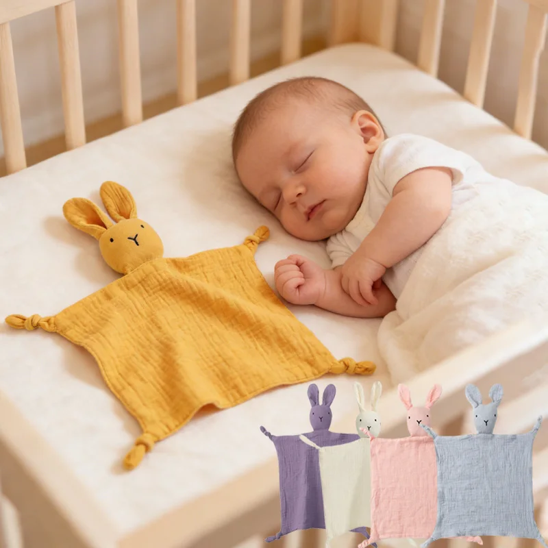 19161225 Soft Cotton Muslin Baby Bibs Stuffed Rabbit Doll Newborn Appease Towels Security Blanket Baby Sleeping Cuddling Towels