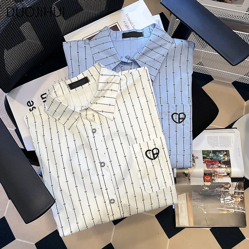 DUOJIHUI Korean Basic Striped Long Sleeve Loose Women Shirt Summer Thin Style Causal Contrast Color Simple Fashion Female Shirt