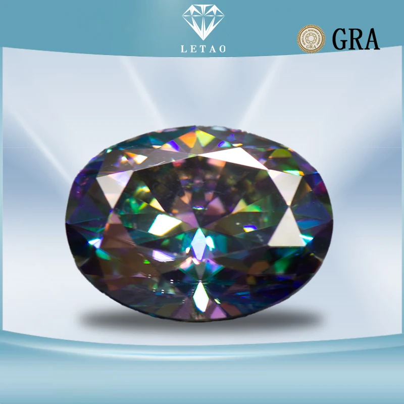 Moissanite Stone Rainbow Green Color Oval Cut Diamond  Lab Grown Gemstone Jewelry Making Materials with GRA Certificate