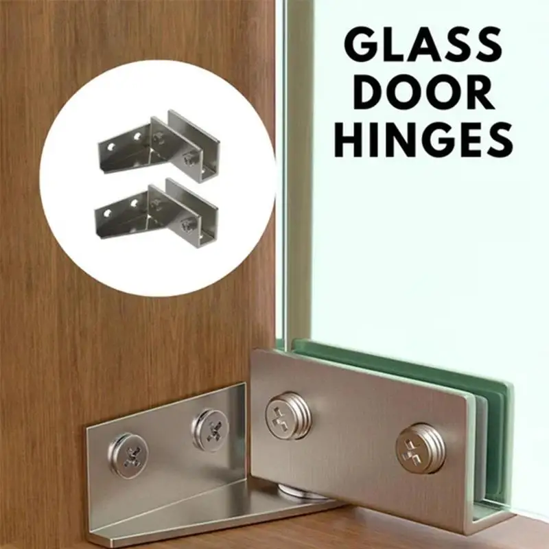 L-shaped Glass Hinges Cupboard Door Hinges Kitchen Accessories Door For Doors Cabinet Doors Kitchen Closet Aluminum Stainless steel hinges, door hinges
