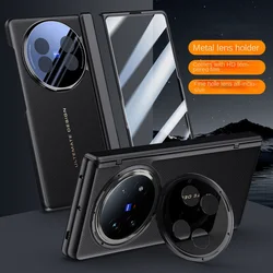 Leather Case with Privacy Screen and Camera Holder - Spring Hinged Cover for Vivo X Fold5 (Black HD Glass)