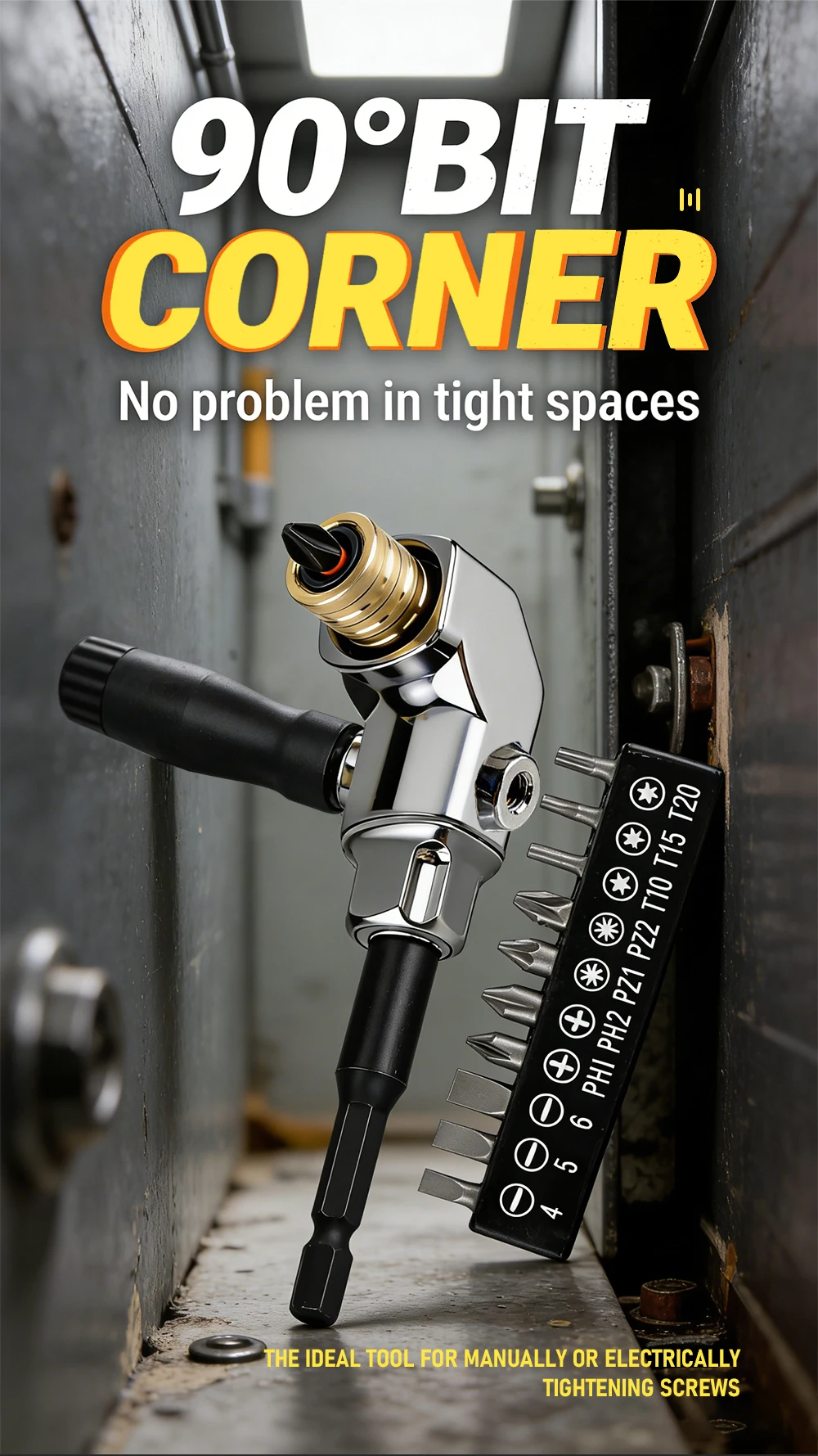 90 Degree Right Angle Drill Attachment Right Angle Screwdriver Bit Holder for 1/