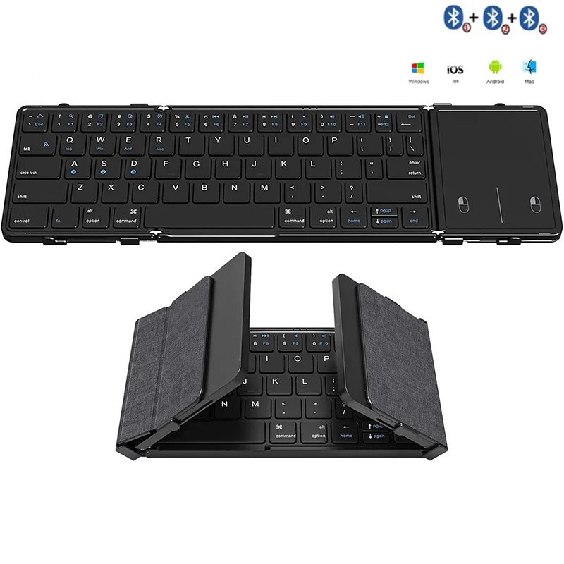 Teclado inalámbrico plegable con panel táctil, dispositivo con Bluetooth,  triple plegado, ultradelgado, compatible con 3 dispositivos, recargable -  AliExpress