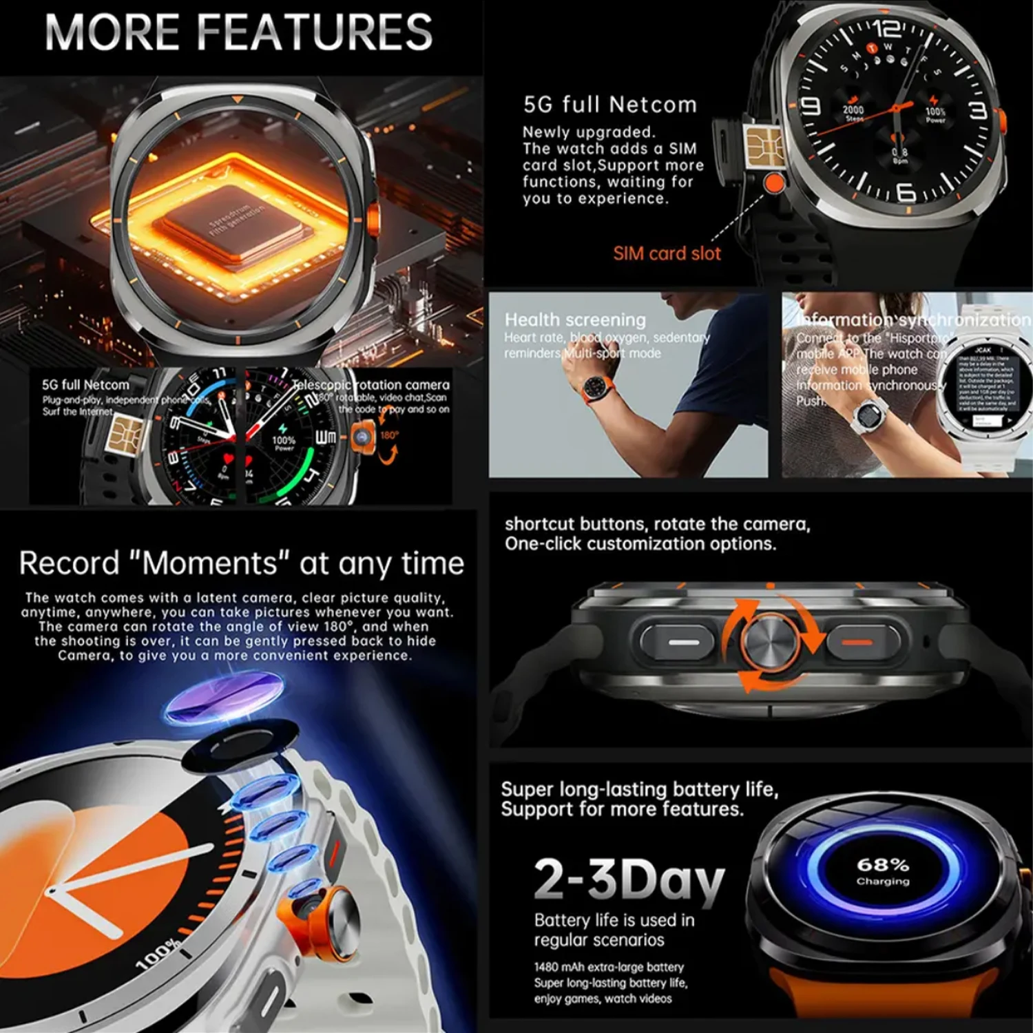 U8 Ultra IOS Android Smart Watch Men 4G 5G SIM Card WiFi