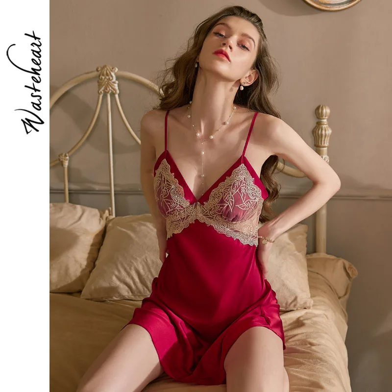 

Wasteheart Women Fashion Black Sexy Sleepwear Lace Homewear Nightgown Female Backless Sleep Gown Night Dress Babydolls Nightwear