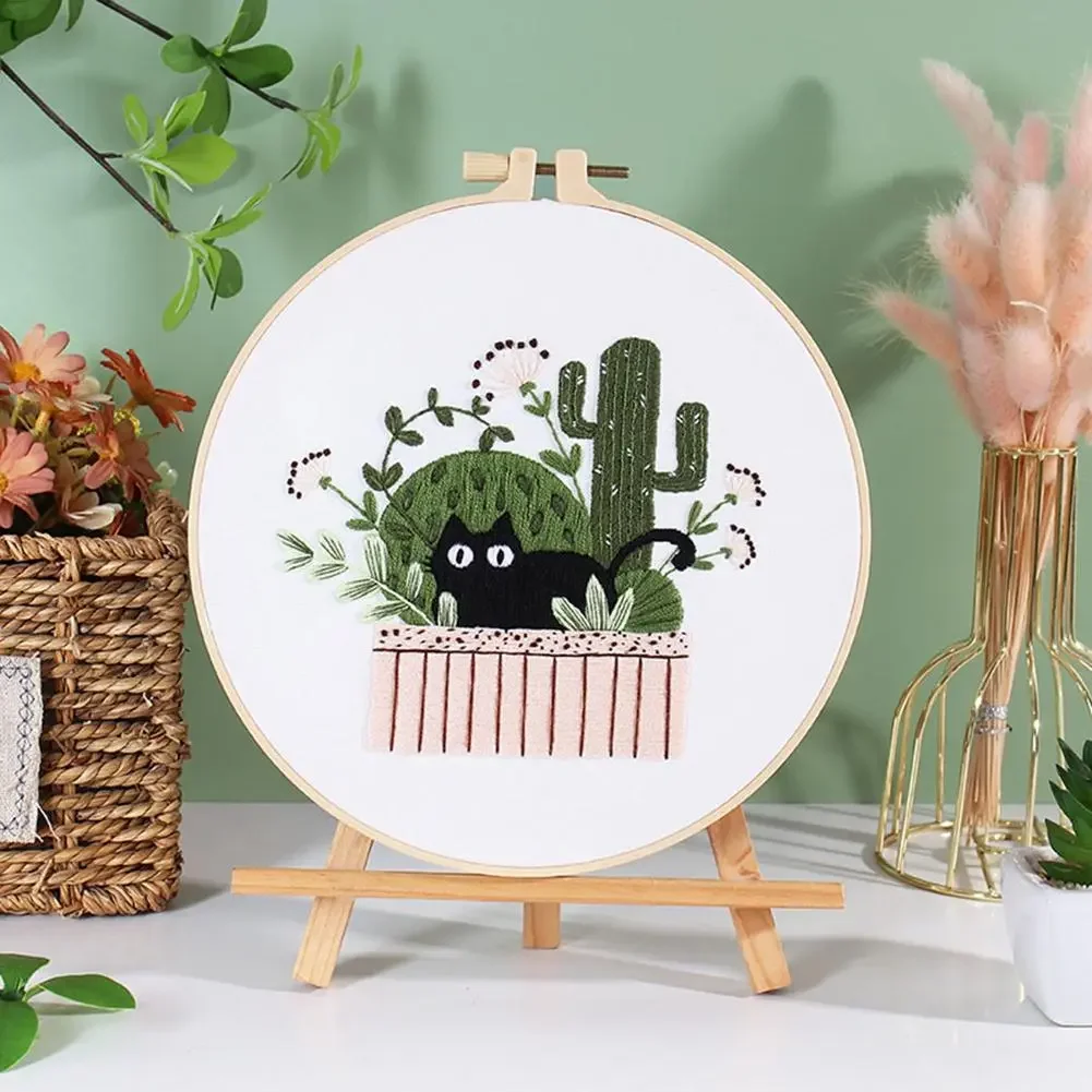 Flower Black Cat Pattern Embroidery Set Needlework Cross Stitch Tools Embroidery Starter Kit Home Decor Handmade Crafts Ornament embroidery kits