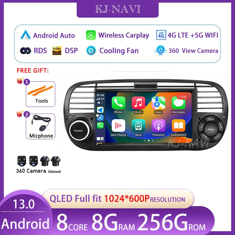 7 Pollici Android 13 Per Fiat 500 2007-2015 Navigazione Gps Stereo Head Unit Lettore Multimediale No 2Din Dvd Qled Screen Dashcam Hdr