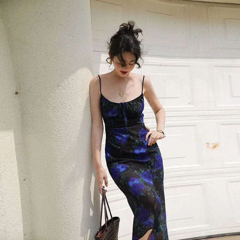 

Женское винтажное платье на бретелях, элегантное платье во французском стиле с разбитыми цветами, Новинка лета 2023