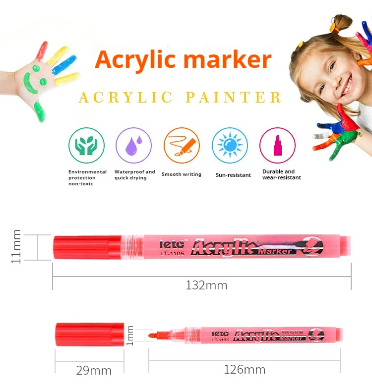 Acryl-Metall-Malstift Multifunktional Schöne Farben Kalligrafie-Übungsstift Speziell für Schüler – Detail 1