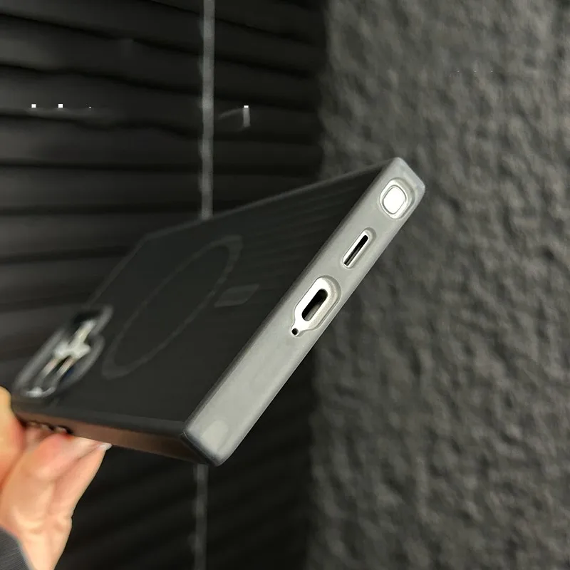 Luxury Matte Stripe Translucent Shockproof Phone Case with MagSafe Compatibility