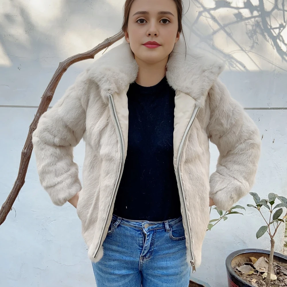 Rabbit Fur Coat Winter Women's Cold Jacket Especially Promotion Free Shipping 2023 Female Luxury Natural Real Fur Rabbit Coat