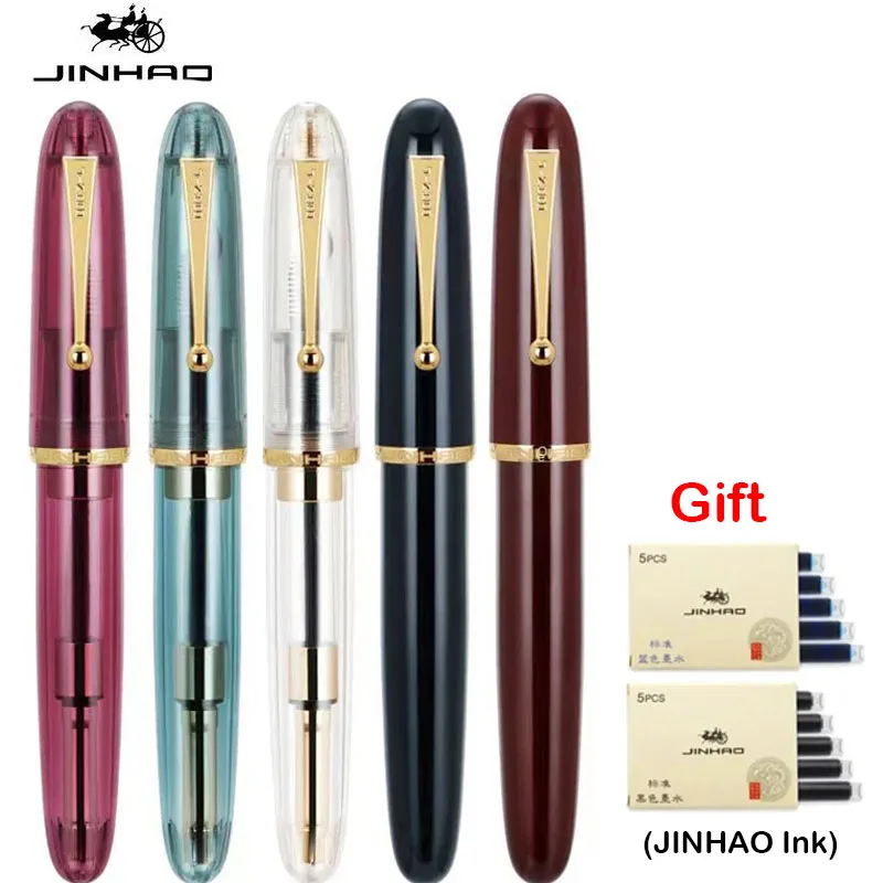 Jinhao 9019 송진 만년필, 잉크 포함 비즈니스 사무용품, 학생 학교 문구, 투명 컬러, 0.38mm, 0.5mm, 0.7mm