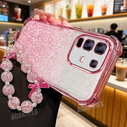 Star Lanyard Wrist Strap Glitter Shockproof Silicone Phone Case Back Cover for Infinix Smart 5 (XXSL Pink)