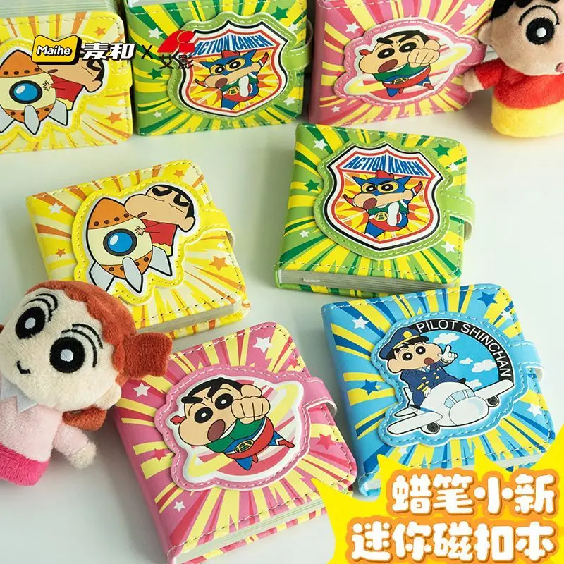 

Kawaii Bandai Anime Notebook Crayon Shin Chan Creative Cute Cartoon Mini Square Magnetic Buckle Book Portable Hand Account Book